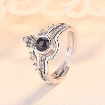 Bague personnalisée avec projection photo et couronne en forme de cœur deux en un