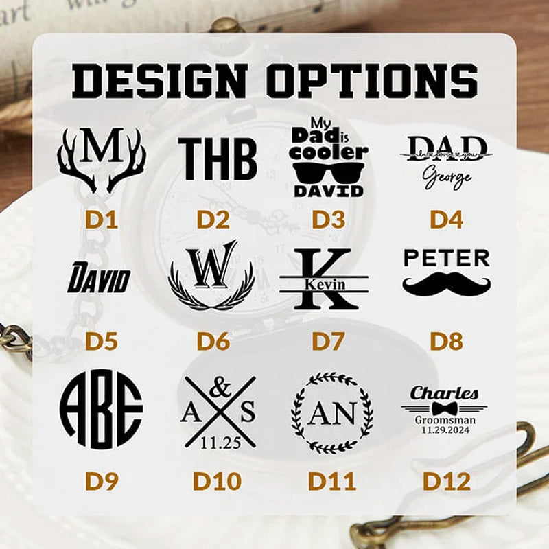 Montre de poche classique avec monogramme gravé personnalisé, cadeau d'anniversaire, de Saint-Valentin, de fête des pères pour homme