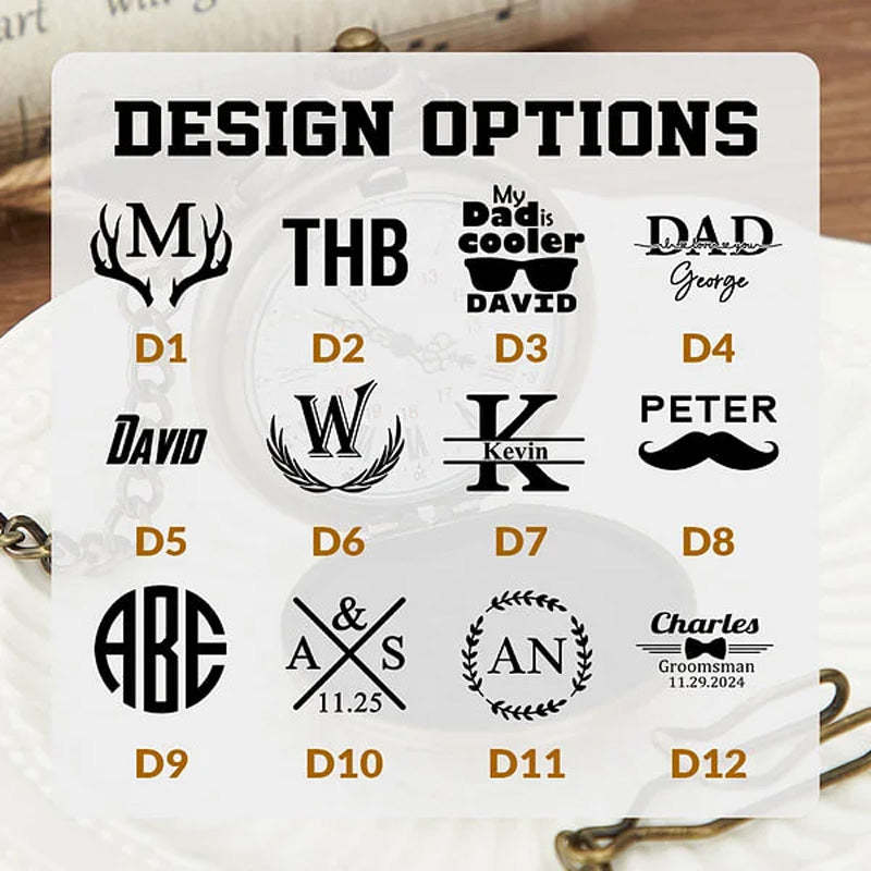 Montre de poche classique avec monogramme gravé personnalisé, cadeau d'anniversaire, de Saint-Valentin, de fête des pères pour homme