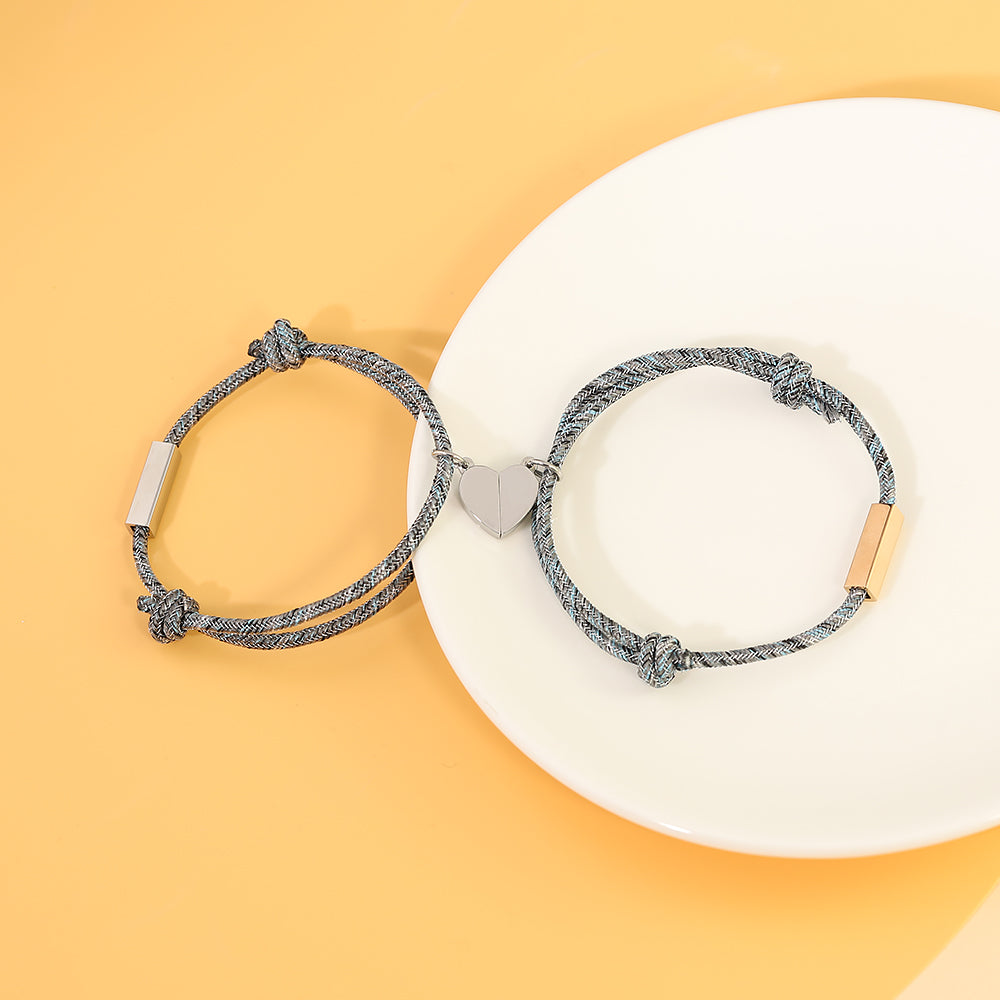 Bracelets de couple tressés assortis personnalisés Noms personnalisés Bracelets magnétiques Cadeaux de Saint-Valentin pour couple