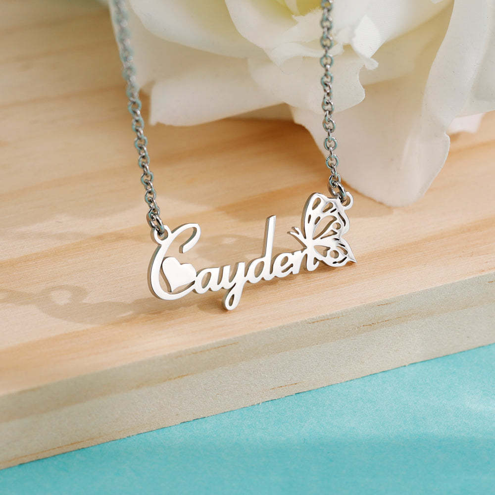 Cadeau de Noël pour fille Collier personnalisé avec nom de papillon creux