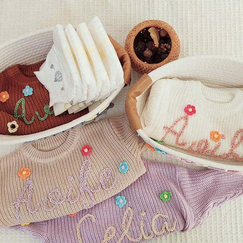 Personalized Hand Embroidered Baby Sweater