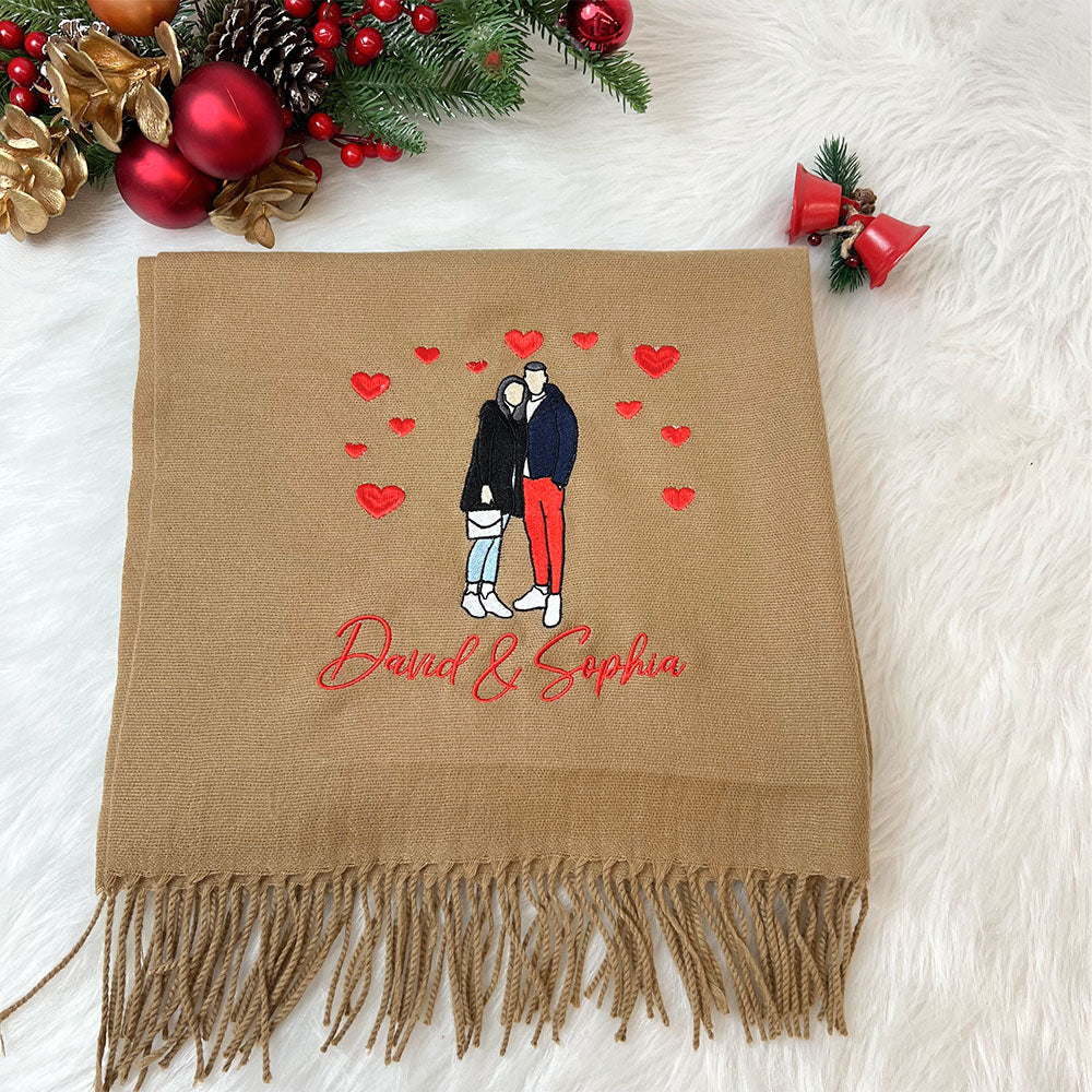 50%OFF⭐️Personalized Photo and Text Embroidered Couple Scarf - A Warm Christmas Gift