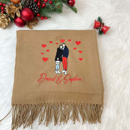 50%OFF⭐️Personalized Photo and Text Embroidered Couple Scarf - A Warm Christmas Gift