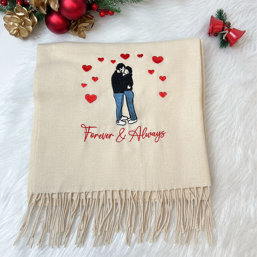 50%OFF⭐️Personalized Photo and Text Embroidered Couple Scarf - A Warm Christmas Gift