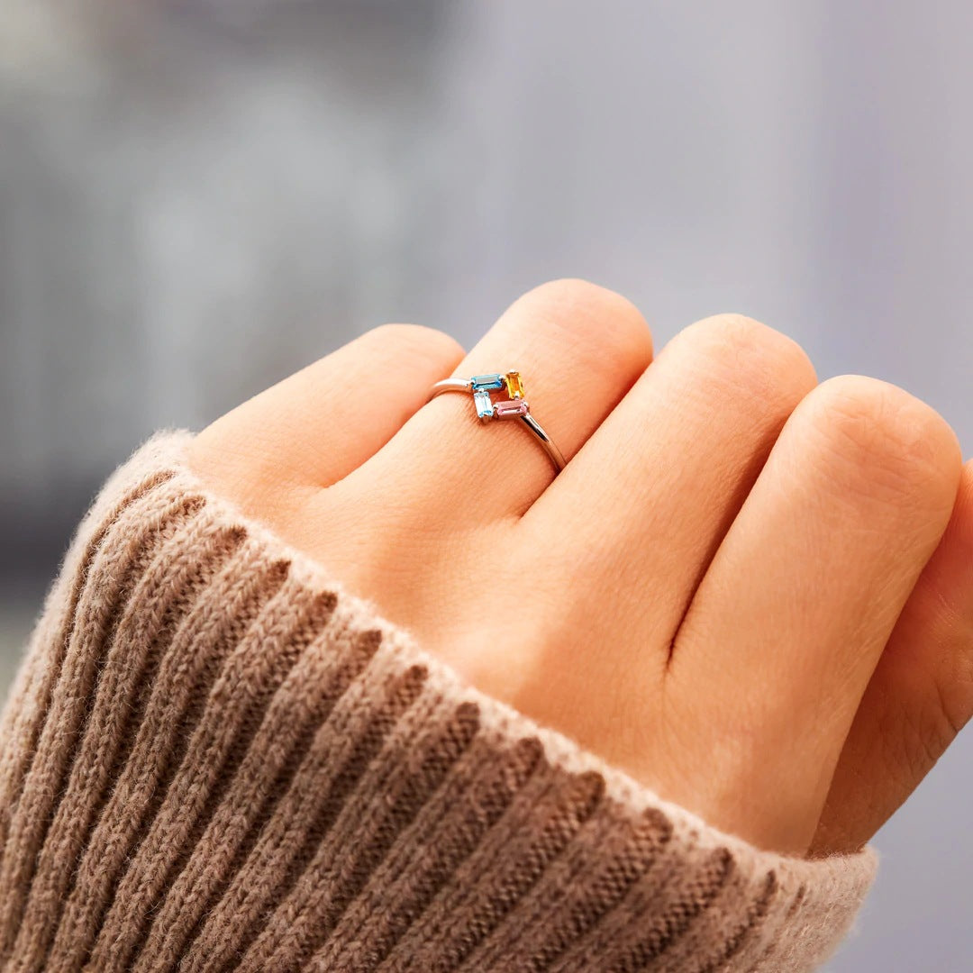 Bague personnalisée avec pierres de naissance pour grand-mère et maman