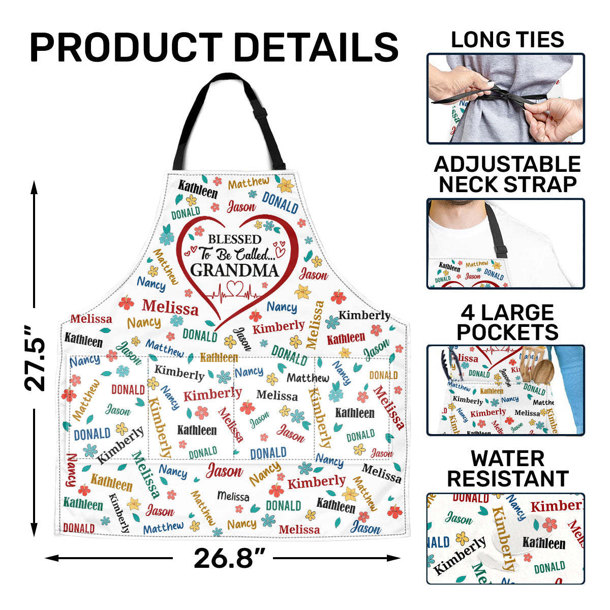 Heureux d'être appelé grand-mère coloré | Tablier personnalisé avec paquet