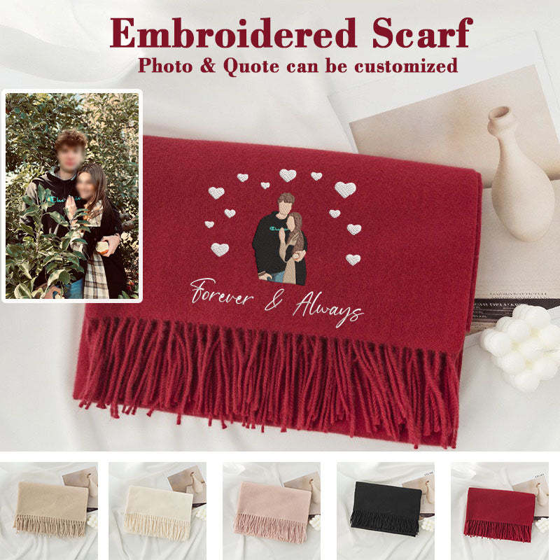 50%OFF⭐️Personalized Photo and Text Embroidered Couple Scarf - A Warm
