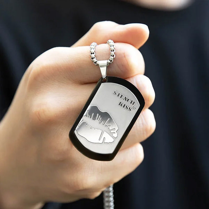 Personalized Engraved Lip Print Kiss Men's Necklace with Name Text Valentine's Day Anniversary Gift for Him