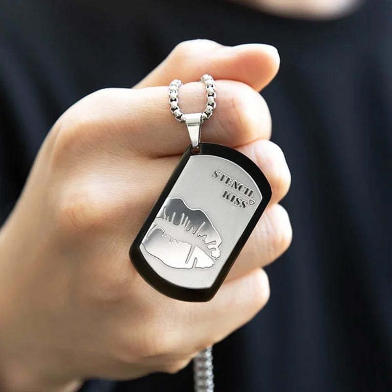 Personalized Engraved Lip Print Kiss Men's Necklace with Name Text Valentine's Day Anniversary Gift for Him