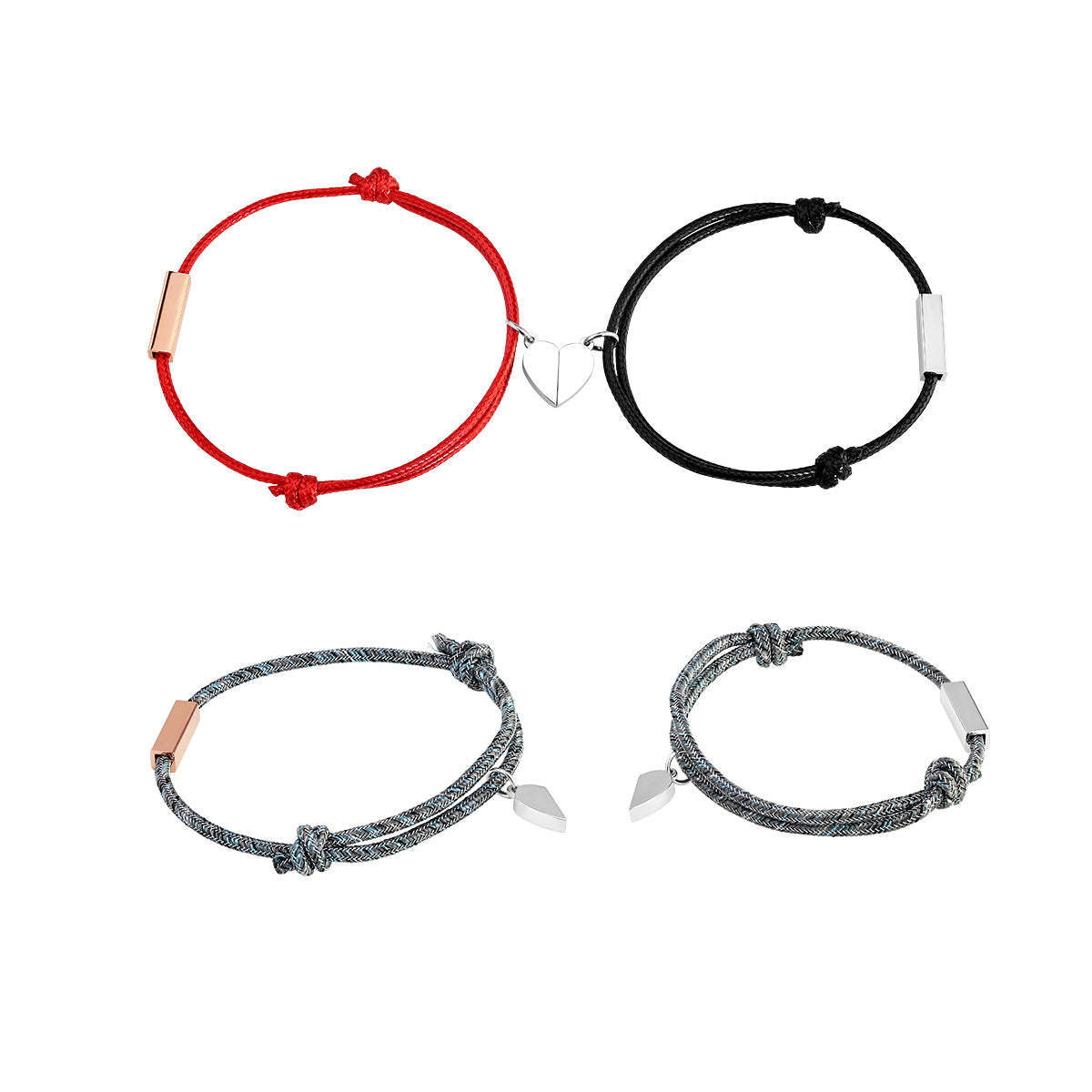Bracelets de couple tressés assortis personnalisés Noms personnalisés Bracelets magnétiques Cadeaux de Saint-Valentin pour couple