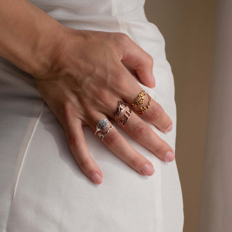 Bague de nom de fleur de naissance personnalisée