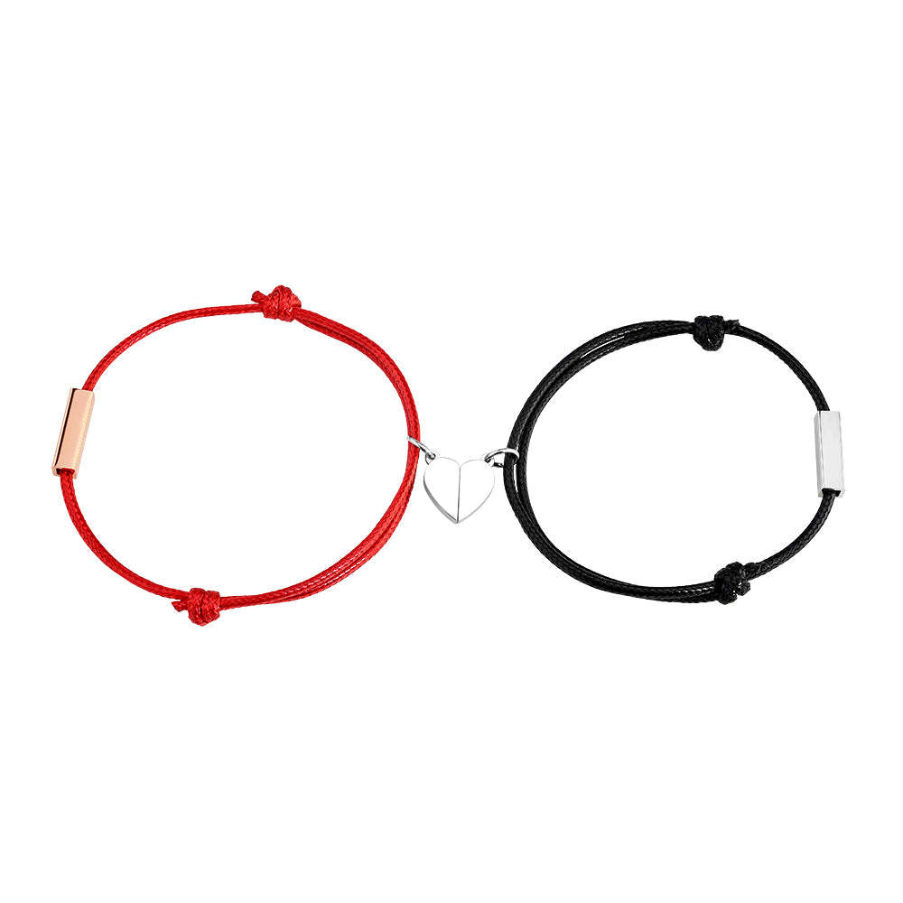 Bracelets de couple tressés assortis personnalisés Noms personnalisés Bracelets magnétiques Cadeaux de Saint-Valentin pour couple