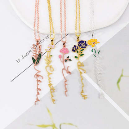 Personalized Name And Birthday Flower Necklace