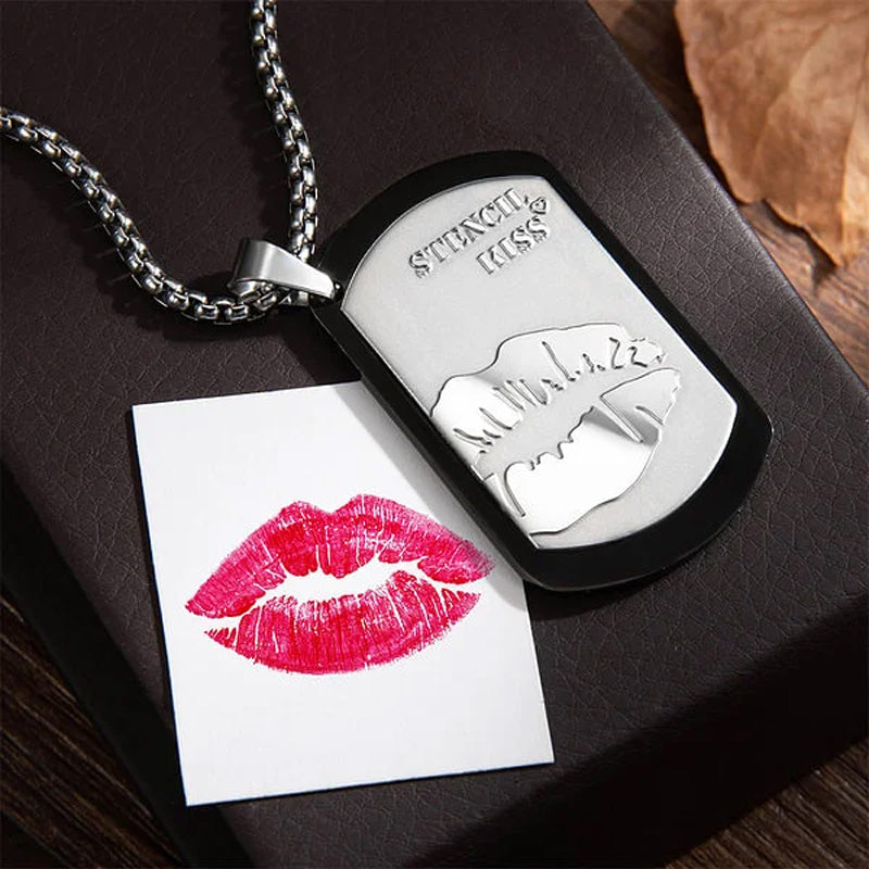 Personalized Engraved Lip Print Kiss Men's Necklace with Name Text Valentine's Day Anniversary Gift for Him
