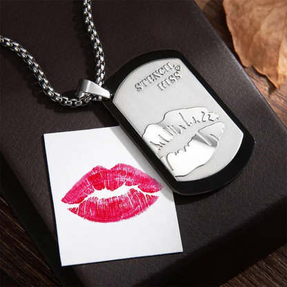 Personalized Engraved Lip Print Kiss Men's Necklace with Name Text Valentine's Day Anniversary Gift for Him