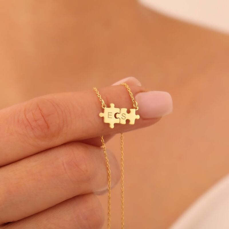 Collier puzzle personnalisé avec lettres personnalisées, cadeau doux pour la Saint-Valentin
