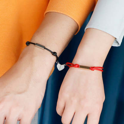 Bracelets de couple tressés assortis personnalisés Noms personnalisés Bracelets magnétiques Cadeaux de Saint-Valentin pour couple