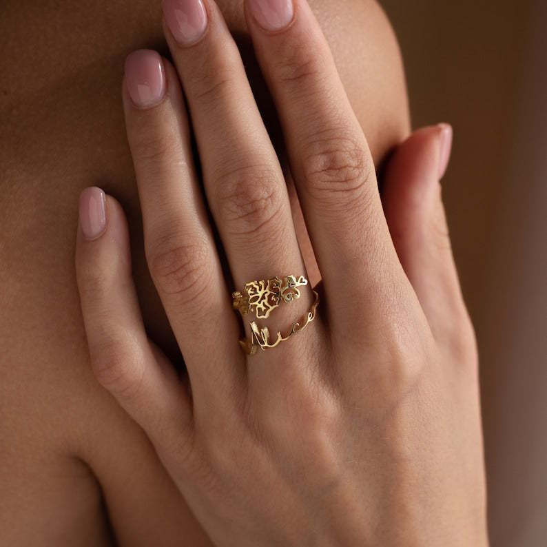 Bague de nom de fleur de naissance personnalisée