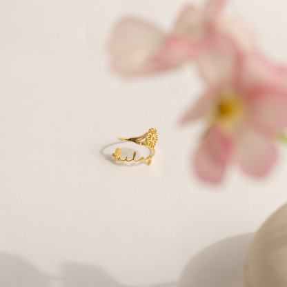 Bague de nom de fleur de naissance personnalisée