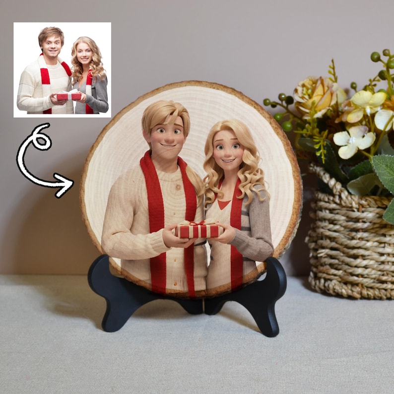 Portrait de dessin animé personnalisé d'anneaux d'arbre en tas de bois