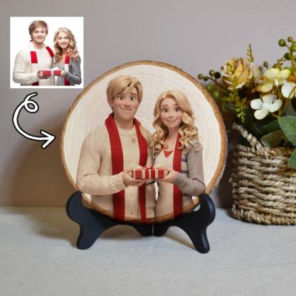 Portrait de dessin animé personnalisé d'anneaux d'arbre en tas de bois