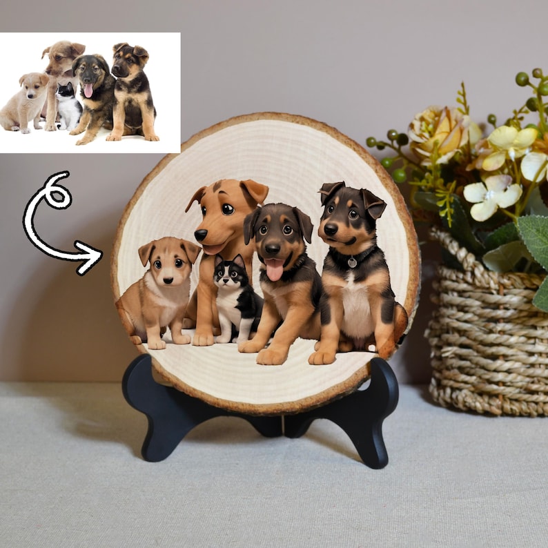 Portrait de dessin animé personnalisé d'anneaux d'arbre en tas de bois