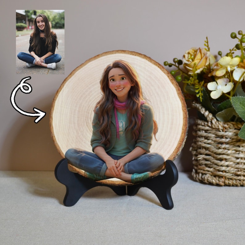 Portrait de dessin animé personnalisé d'anneaux d'arbre en tas de bois