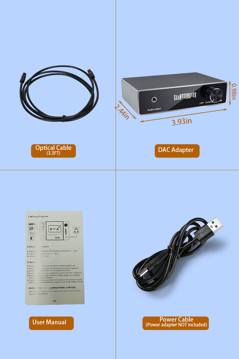 DAC Audio Converter with Volume Control - Optical/Coax to RCA/3.5mm Aux Adapter