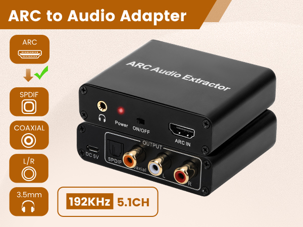 Extractor de Audio HDI ARC, Convertidor DAC de 192 KHz, Extractor de