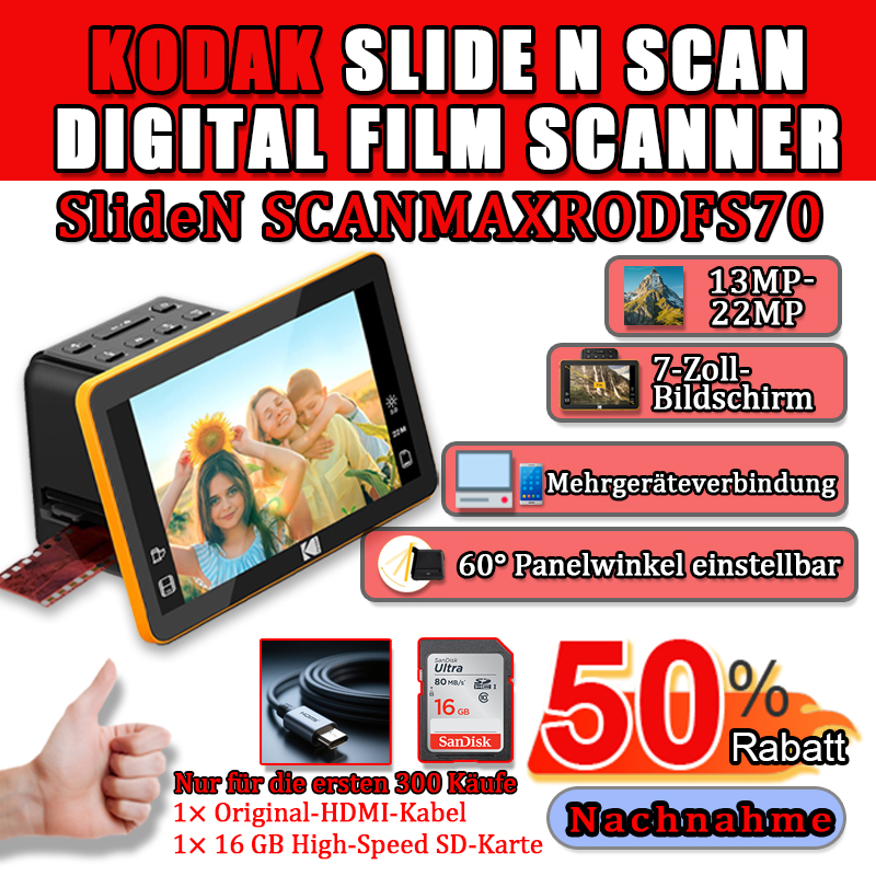 Kodak Slide N Scan – 14MP Filmscanner mit 5" Display, 135/126/110 Dia & Negativ