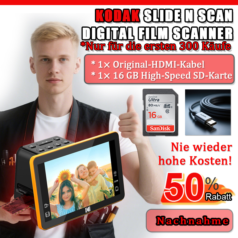 Kodak Slide N Scan – 14MP Filmscanner mit 5" Display, 135/126/110 Dia & Negativ