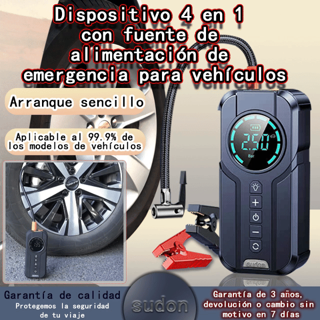 Dispositivo 4 en 1 con fuente de alimentación de emergencia para vehículos