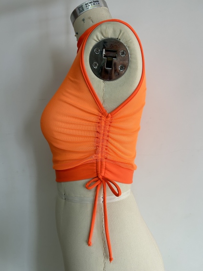 We.lola Vibrant Orange Mesh Crop Top - High Elasticity Sports Vest for Summer Vibes