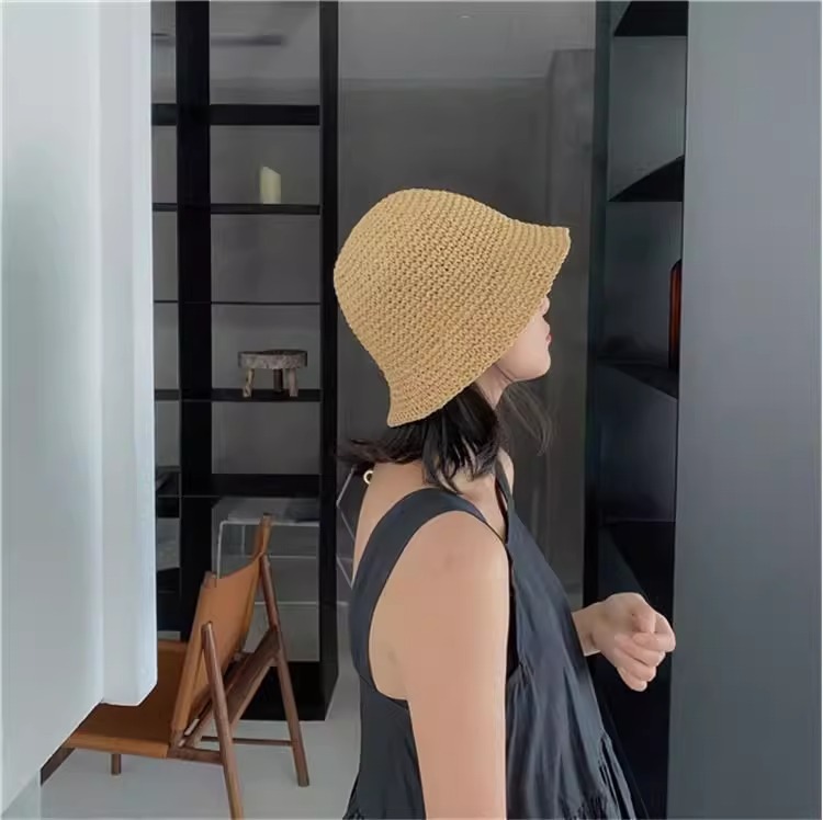 WE.LOLA Classic Woven Bucket Hat - Black Sun Protection Summer Beach Hat for Women