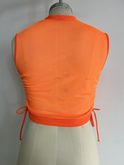 We.lola Vibrant Orange Mesh Crop Top - High Elasticity Sports Vest for Summer Vibes