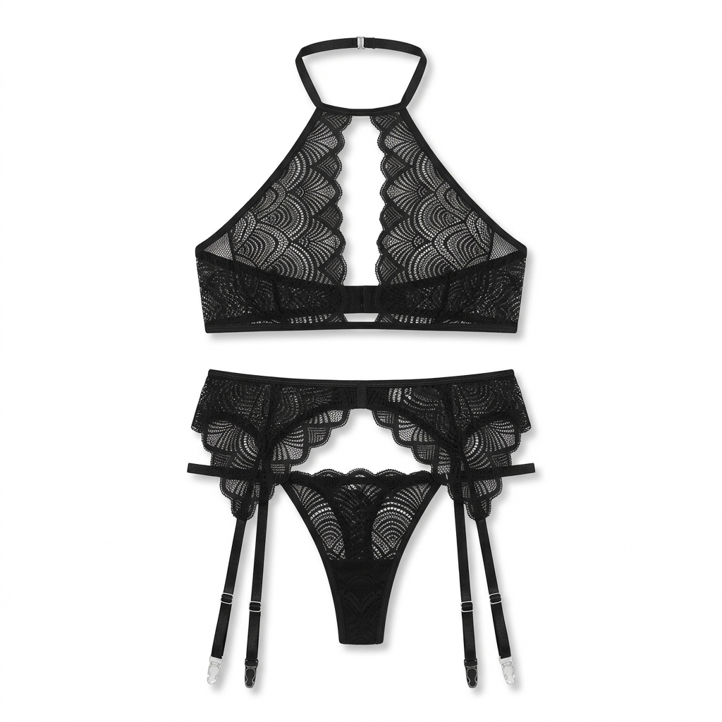 Women’s Sexy 3-Piece Lace Lingerie Set – See-Through Nightwear