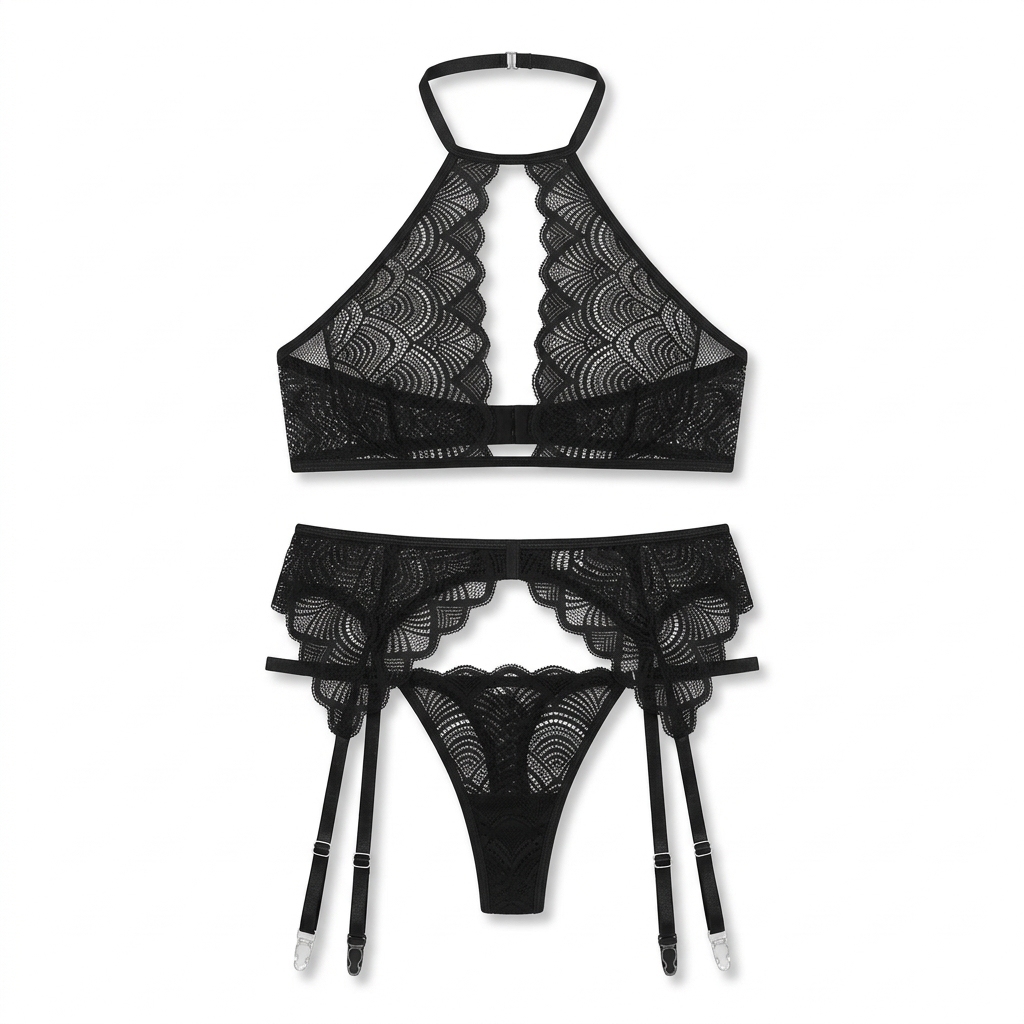 Women’s Sexy 3-Piece Lace Lingerie Set – See-Through Nightwear