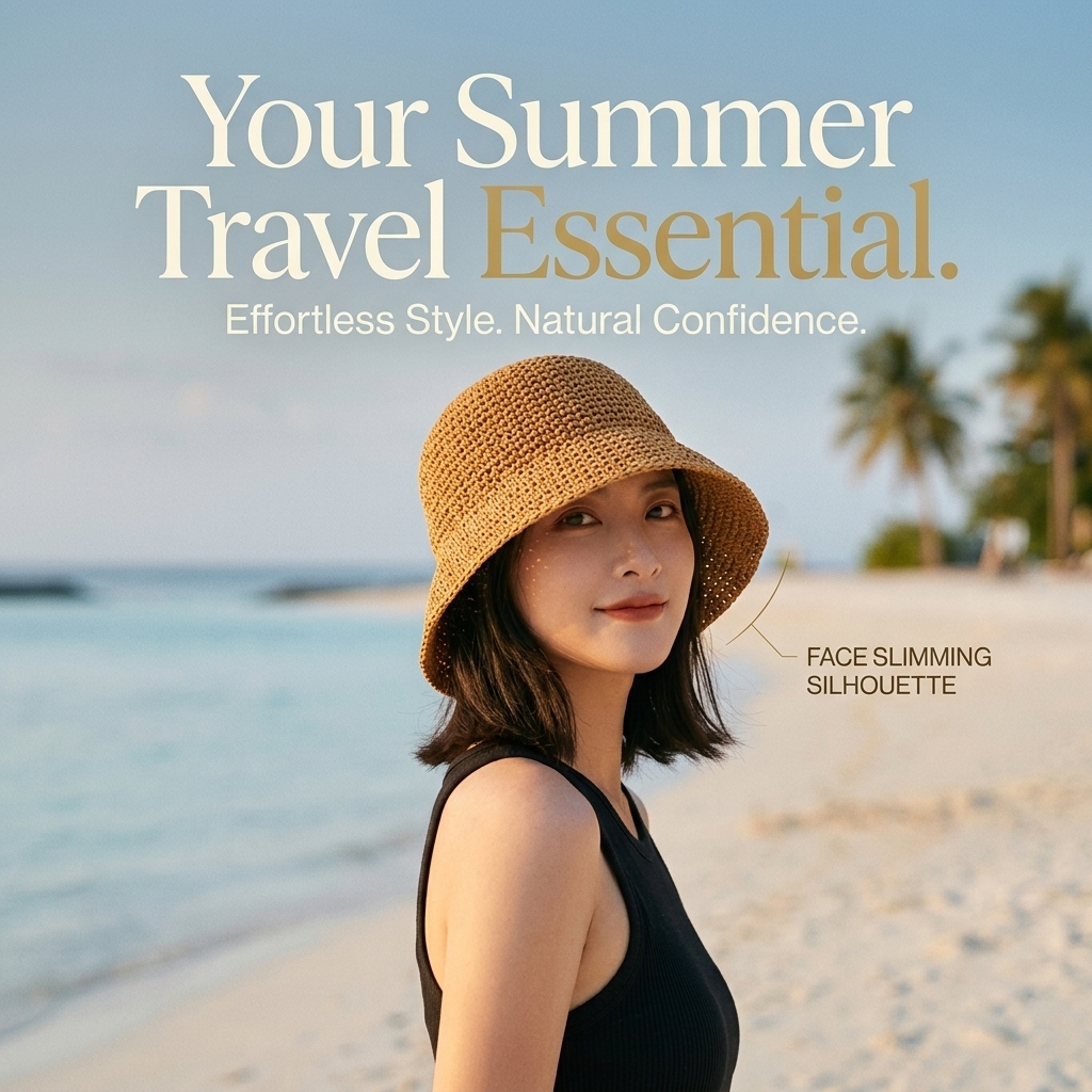 WE.LOLA Classic Woven Bucket Hat - Black Sun Protection Summer Beach Hat for Women