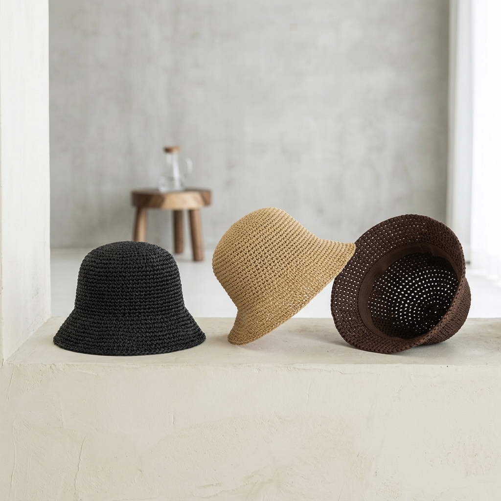 WE.LOLA Classic Woven Bucket Hat - Black Sun Protection Summer Beach Hat for Women