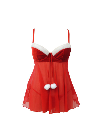 Free Tonight - Women’s Classic Sexy Christmas Style Faux Fur Back Open Dress and Thong