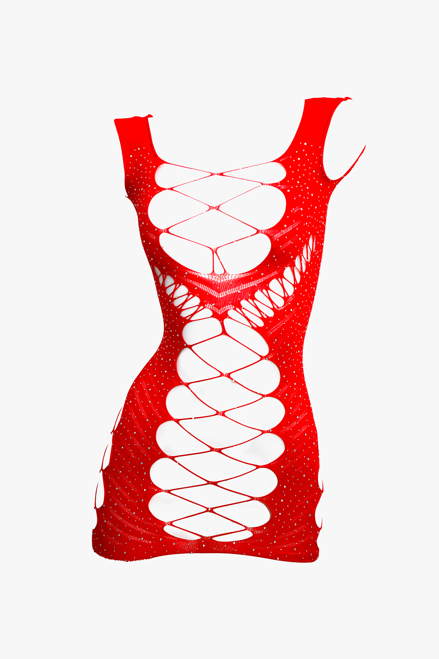 Free Tonight - Women's Red Rhinestone Elastic Bodycon Dress