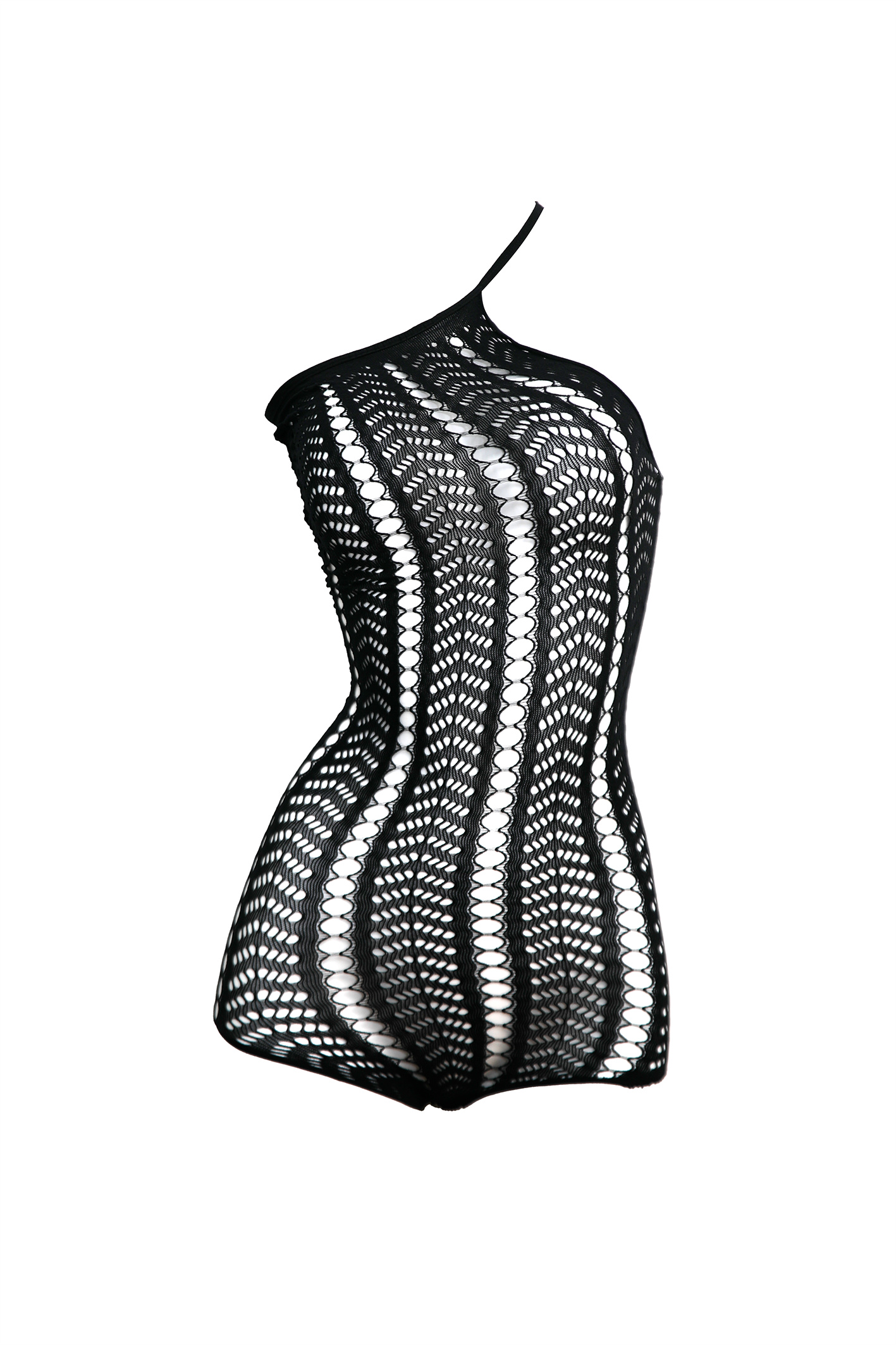 Free Tonight - Black Asymmetric Single-Shoulder Power Mesh Bodystocking Dress