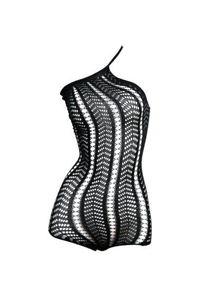 Free Tonight - Black Asymmetric Single-Shoulder Power Mesh Bodystocking Dress