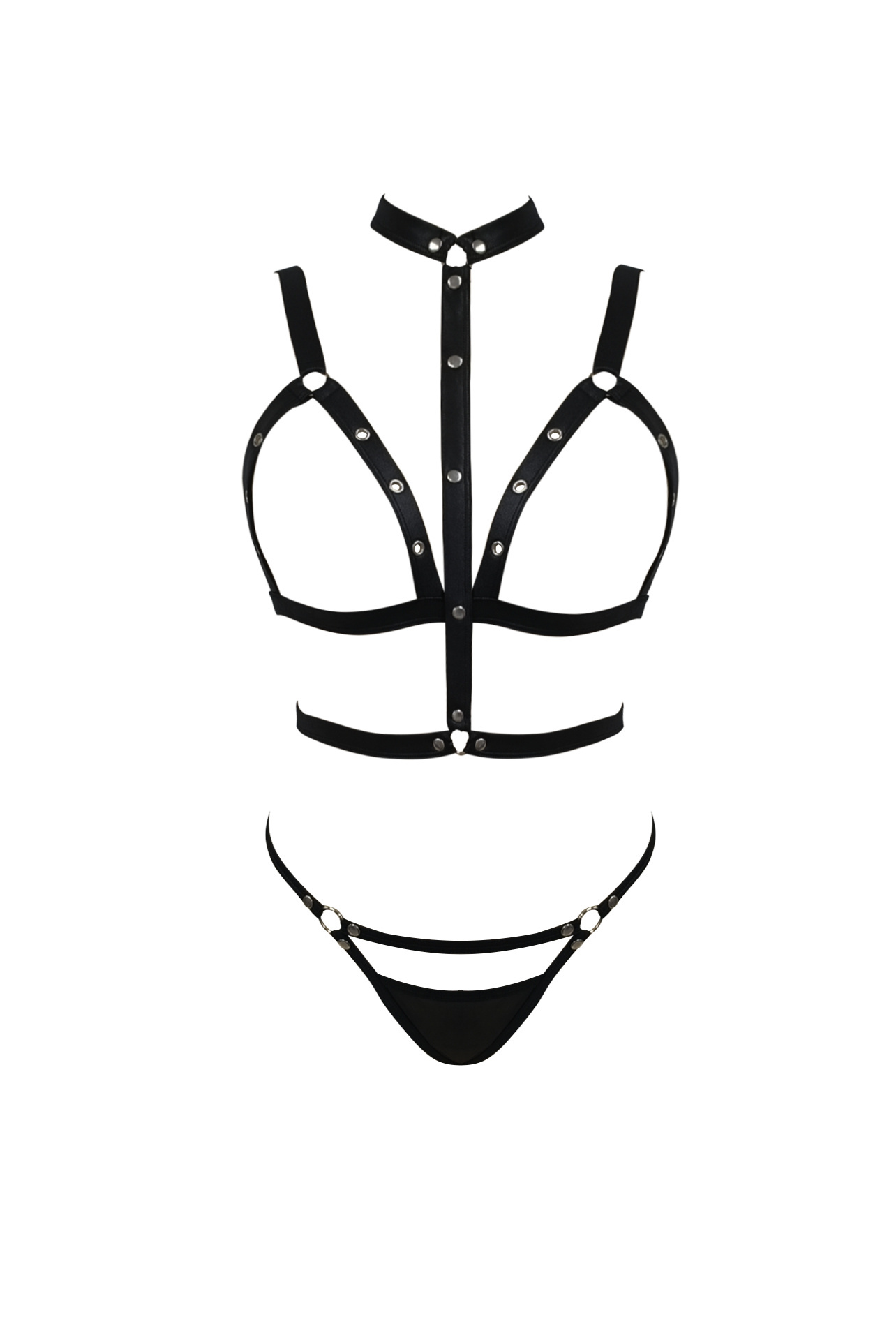 Free Tonight - Women’s Open Cup Bra, G-string and Detachable Harness Set