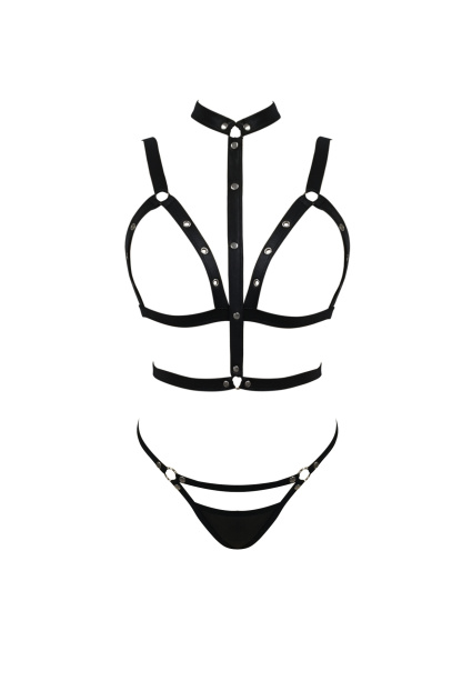 Free Tonight - Women’s Open Cup Bra, G-string and Detachable Harness Set