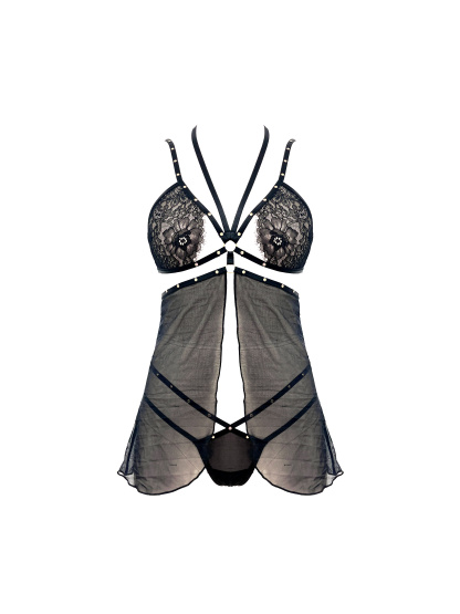 Free Tonight - Lace Bra Babydoll with Studded G-String