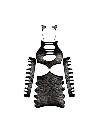 Free Tonight - Women's Leopard Print Stretch Short Skirt & Gloves Hollow Dress
