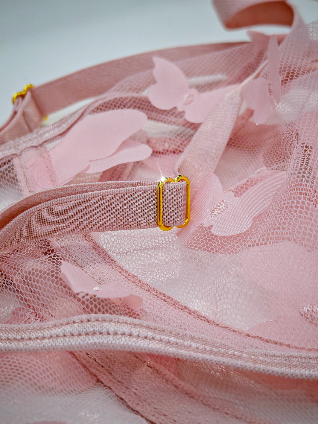 Free Tonight - Dreamingbaby Pink Butterfly Embroidery Mesh Underwire Bra & G-String Set
