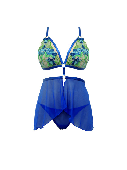 Free Tonight - 3D Embroidered Mesh Babydoll & Thong Set
